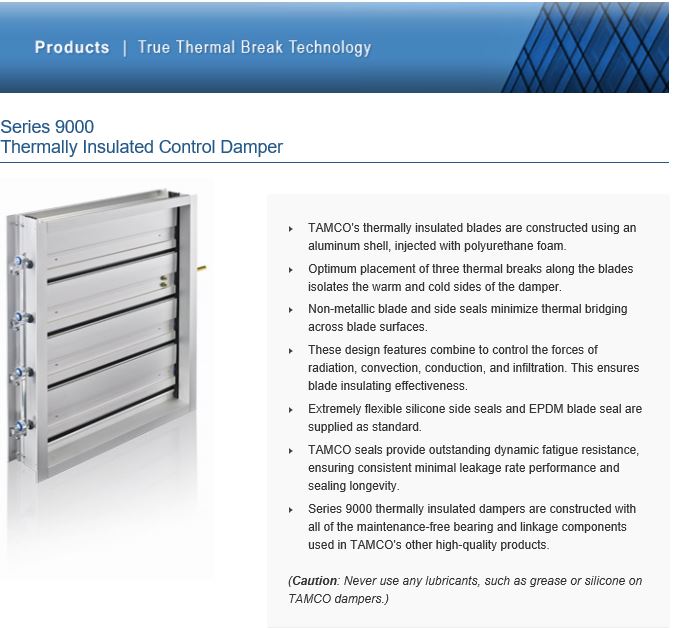 tamco series 9000 thermally insulated control dampers — stinebaugh